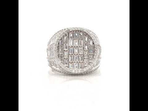 925 Sterling Silver Mens Round Baguette Cubic-Zirconia Round Head Fashion Ring Size 11