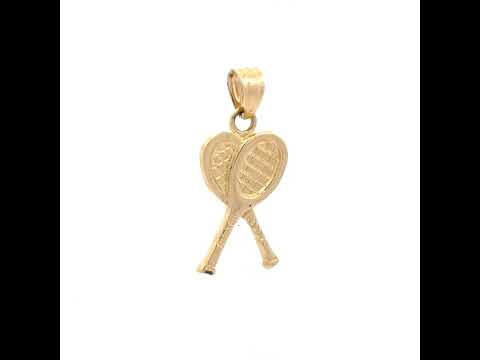 10K Yellow Gold Diamond-Cut Unisex Tennis Racquets Sports Charm Pendant