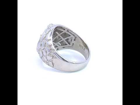 925 Sterling Silver Mens Baguette Round Cubic-Zirconia Nugget Crucifix Cross Religious Ring