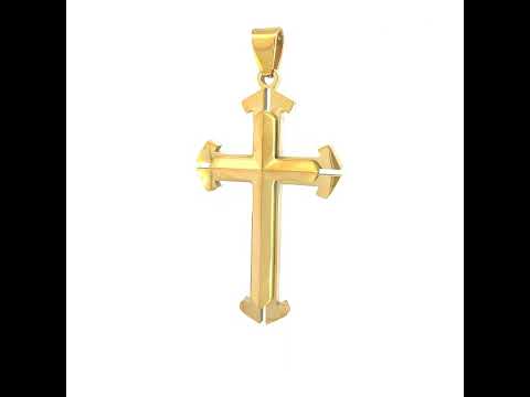Stainless Steel Yellow-tone Mens Cross Religious Charm Pendant