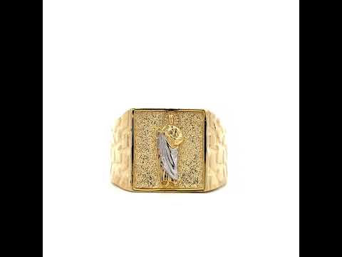 10K Two-tone Gold Mens St. Jude Religious Square Head Nugget Ring