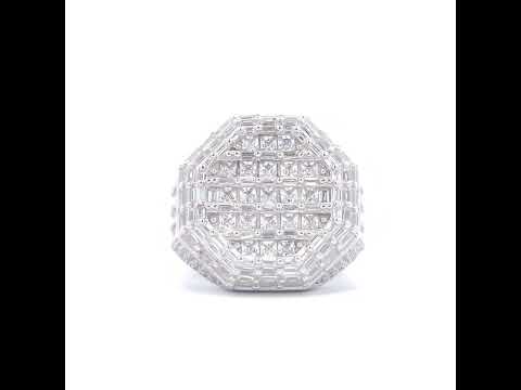 925 Sterling Silver Mens Princess-Cut/Baguette Round Cubic-Zirconia Octagon Head Fashion Ring S11