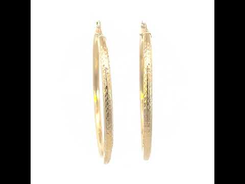 10K Yellow Gold Womens Round Tube Diamond-cut Patterned Fancy Hoop Earrings 3mm-50