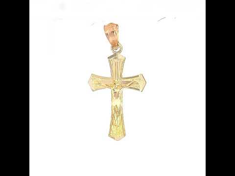 10K Yellow Gold Mens Textured Crucifix Cross Religious Charm Pendant