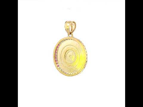 10K Yellow Gold Mens Green/Purple White Cubic-Zirconia Aztec Calendar Fashion Charm Pendant