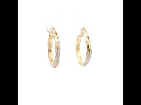 10K Two-Tone Gold Womens Twisted Square Tube Hoop Earrings
