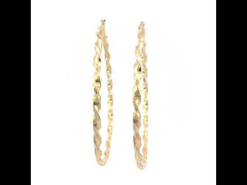 10K Yellow Gold Womens Diamond-cut Twisted Hoop Earrings 3mm-63