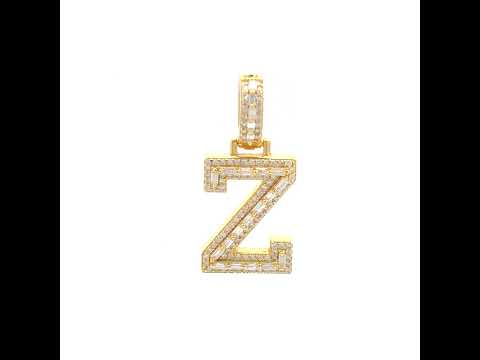 925 Sterling Silver Yellow-Tone Unisex Baguette Round 0.43ct, 0.57ct Moissanite Initial Alphabet Z Charm Pendant