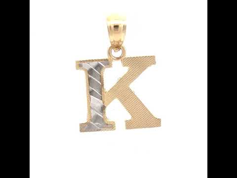10K Two-Tone Gold Unisex Diamond-Cut Initial K Charm Pendant