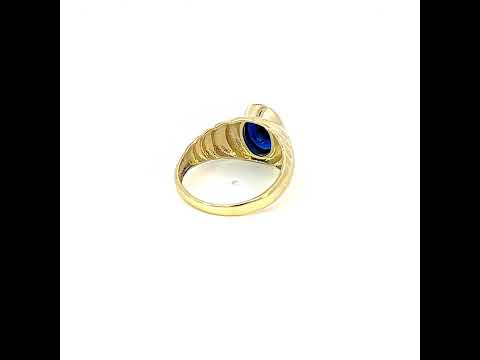 10K Yellow Gold Baby Blue Oval Cubic-Zirconia Oval Head Fashion Ring
