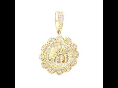 925 Sterling Silver Yellow-tone Mens 1.46ct Moissanite ALLAH Symbol Religious Charm Pendant