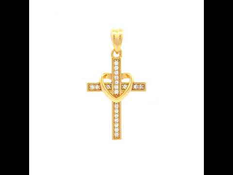 925 Sterling Silver Yellow-tone Unisex Round Cubic-Zirconia Heart Cross Religious Charm Pendant