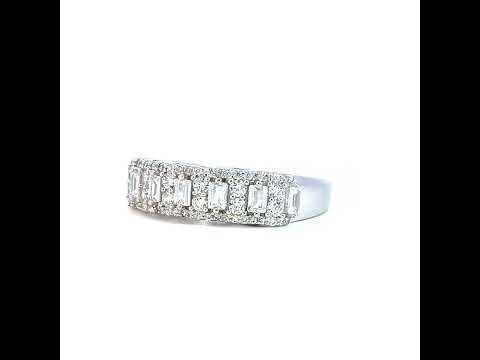 925 Sterling Silver Womens Baguette Round Cubic-Zirconia Fashion Wedding Band Ring Size 8