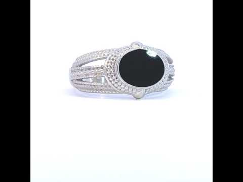 925 Sterling Silver Mens Black Enameled Oval Head Fashion Ring