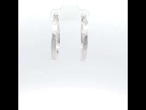 925 Sterling Silver Womens Diamond-Cut Patterned Square Tube Hoop Earrings