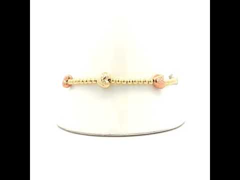 10K Tri-Color Gold Womens Heart Charm Bracelet Size 8 Inches