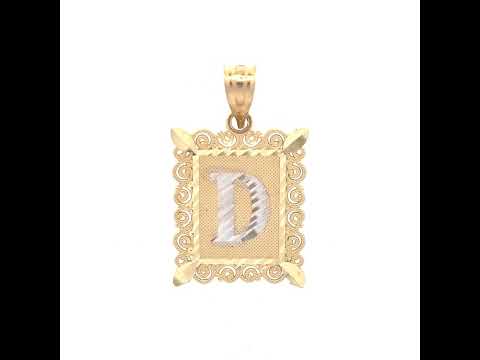10K Two-Tone Gold Unisex Diamond-Cut Initial D Charm Pendant