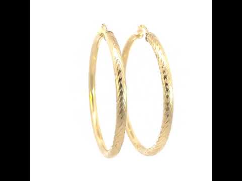 10K Yellow Gold Womens Round Tube Diamond-cut Patterned Fancy Hoop Earrings 4mm-57