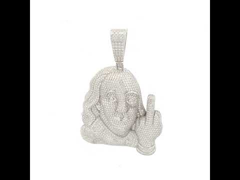 925 Sterling Silver Mens 11.41ct Moissanite Benjamin Franklin Fashion Charm Pendant
