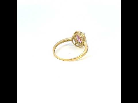10K Yellow Gold Womens Pink White Oval Round Cubic-Zirconia Engagement Ring