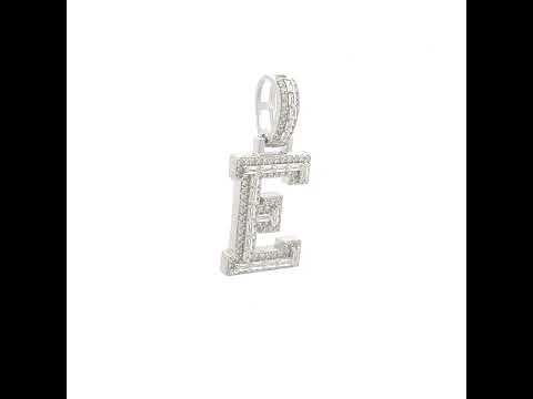 925 Sterling Silver Unisex Round Baguette Cubic Zirconia Initial Letter E Charm Pendant