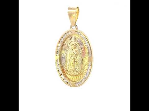 10K Tri-Color Gold Womens Cubic-Zirconia Oval Guadalupe Religious Charm Pendant