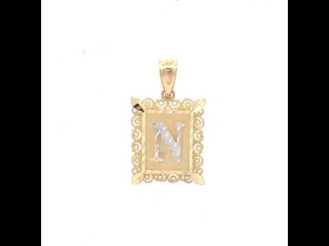 10K Two-Tone Gold Unisex Diamond-Cut Initial N Charm Pendant