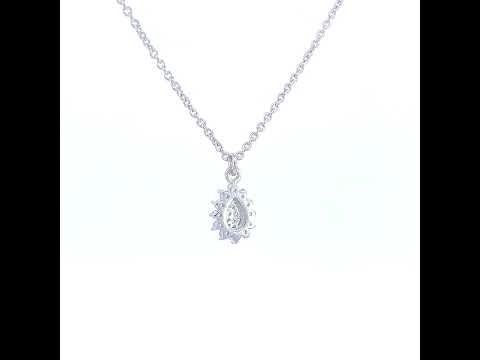 925 Sterling Silver Womens Cubic-Zirconia Teardrop Charm Necklace