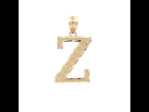 10K Yellow Gold Unisex Initial Z Alphabet Charm Pendant