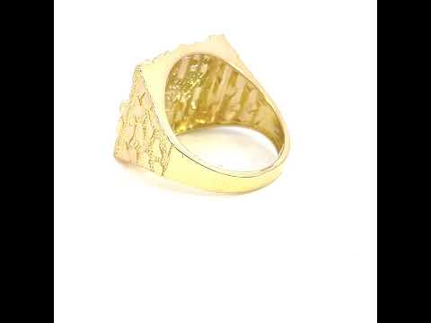 14K Yellow Gold Mens Green/Purple White Cubic-Zirconia Nugget Mexico Map Country Ring