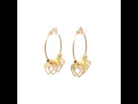 10K Yellow Gold Womens Heart Yellow Beaded Hoop Earrings