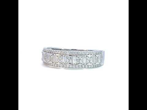 925 Sterling Silver Mens Baguette Round Cubic-Zirconia Fashion Wedding Band Ring