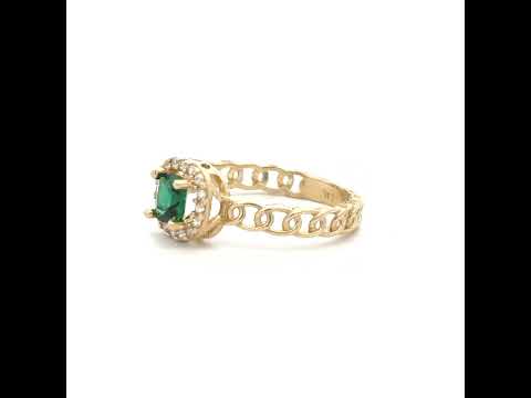 10K Yellow Gold Womens Round Cushion-cut White Green Cubic-Zirconia Fashion Ring