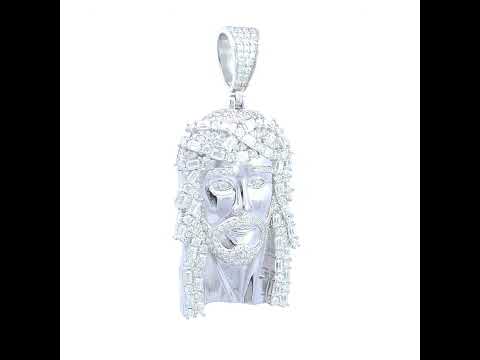 925 Sterling Silver Mens 3.01ct, 3.79ct Baguette Round Moissanite Jesus Religious Pendant