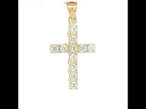 10K Yellow Gold Womens Mens Round Cubic Zirconia Cubic-Zirconia Cross Religious Charm Pendant