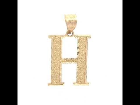 10K Yellow Gold Unisex Diamond-Cut Initial Letter H Charm Pendant