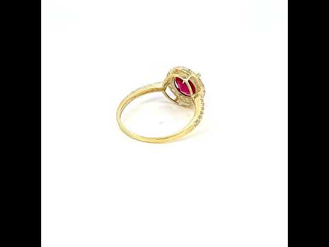 10K Yellow Gold Womens Red White Cubic-Zirconia Engagement Ring