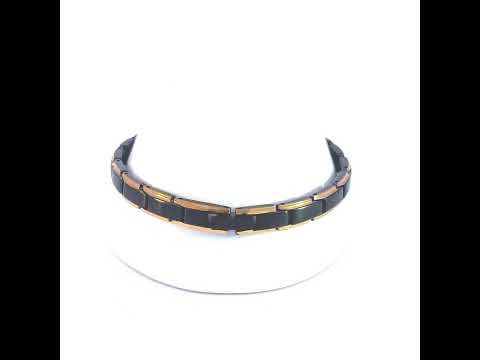 Stainless Steel Yellow Black-tone Mens Fashion Bracelet Size 8.5 Inches