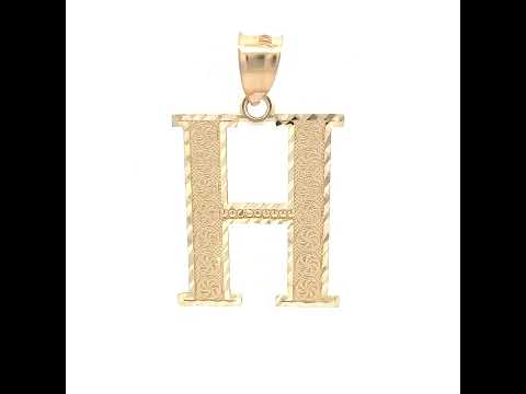 10K Yellow Gold Unisex Diamond-Cut Initial Letter H Charm Pendant
