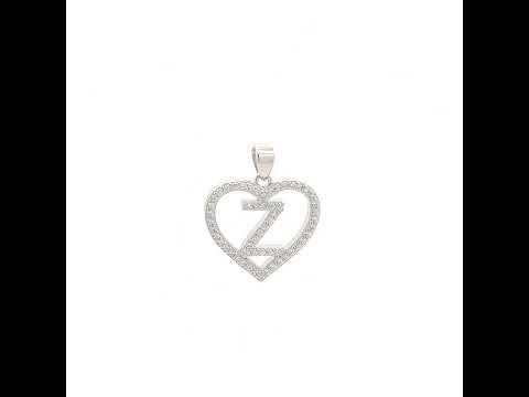 925 Sterling Silver Womens Cubic Zirconia Initial Letter Z Heart Charm Pendant