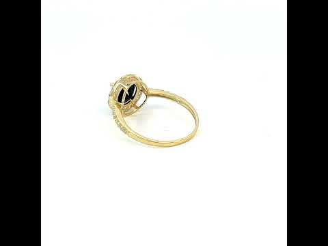 10K Yellow Gold Womens Black White Cubic-Zirconia Engagement Ring