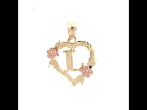 10K Two-Tone Gold Womens Heart Flower Initial Letter L Charm Pendant
