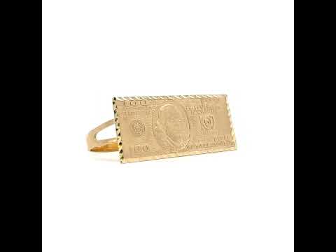 10K Yellow Gold Mens Two Finger 100 Dollar Bill Currency Ring