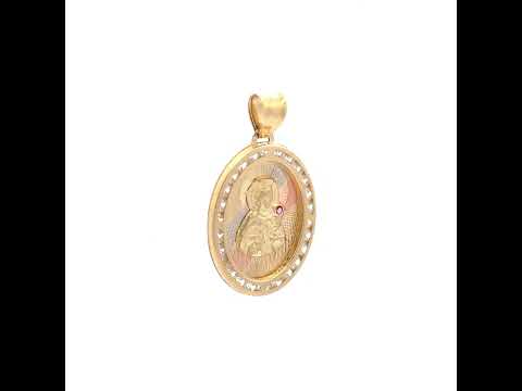 10K Tri-Color Gold Unisex Cubic Zirconia Cubic-Zirconia Saint Barbara Religious Oval Charm Pendant