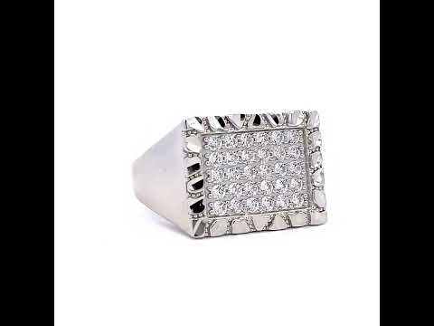 925 Sterling Silver Mens Cubic-Zirconia Square Head Fashion Ring