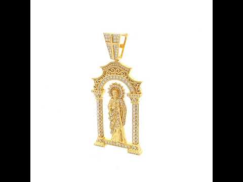 925 Sterling Silver Yellow-tone Mens Round Baguette 2.12ct, 2.04ct Moissanite St. Jude Religious Pendant