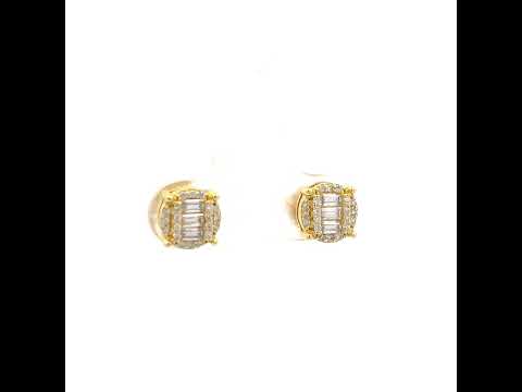 925 Sterling Silver Yellow-Tone Womens Round Baguette 0.16ct, 0.36ct Moissanite Round Fashion Stud Earrings