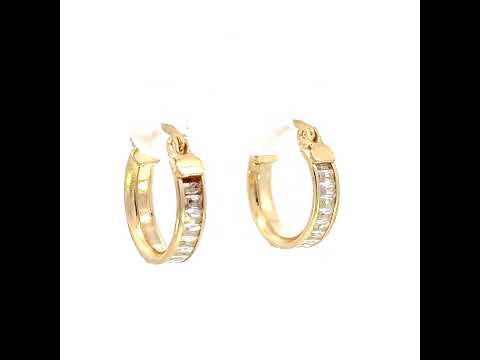 10K Yellow Gold Womens Baguette Cubic-Zirconia Fashion Hoops Huggies Earrings