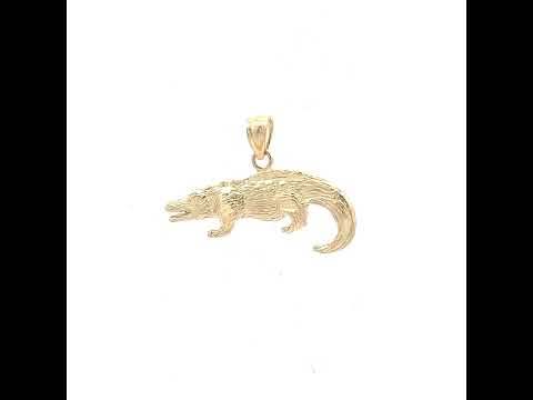 10K Yellow Gold Mens Diamond-Cut Textured Crocodile Animal Charm Pendant