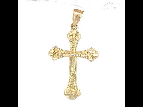 10K Yellow Gold Diamond-Cut Mens Cross Religious Charm Pendant